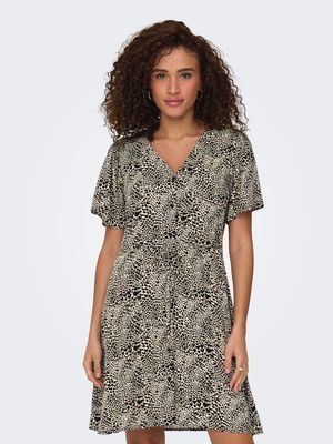 ONLEVIDA S/S SHORT DRESS WVN NOOS Pumice Stone/ALMA HEART LEO
