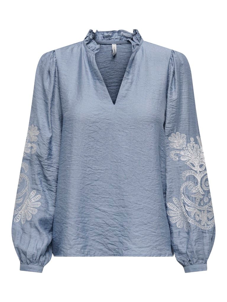ONLNEW MALOU L/S TOP PTM Faded Denim-Cloud dancer emb