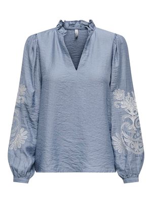 ONLNEW MALOU L/S TOP PTM Faded Denim-Cloud dancer emb