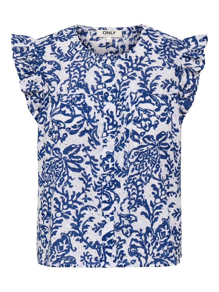 ONLAMANDA CHANEE CAP EMB TOP WVN Cloud Dancer-W ESTATE BLUE