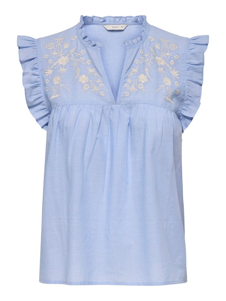 PGLESSY S/L EMB TOP WVN Cashmere Blue-CD EMBROIDERY