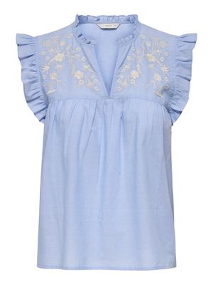 PGLESSY S/L EMB TOP WVN Cashmere Blue-CD EMBROIDERY