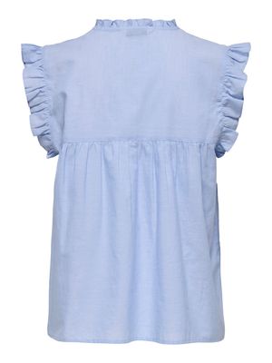 PGLESSY S/L EMB TOP WVN Cashmere Blue-CD EMBROIDERY