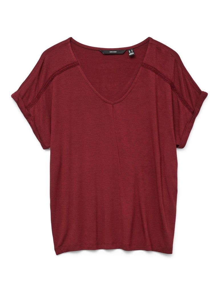 VMVANESSA SS V-NECK TOP JRS GA Syrah