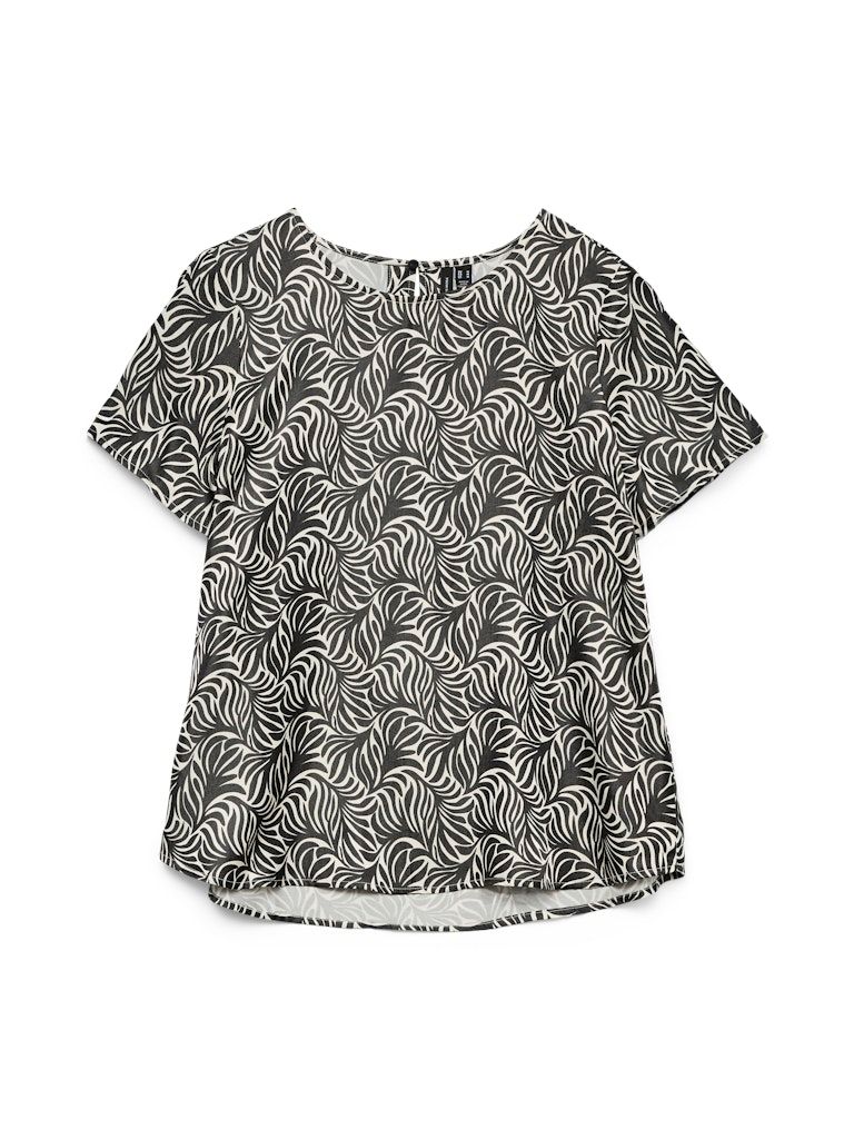 VMVINA SS O-NECK TOP WVN GA Birch-Black graphic