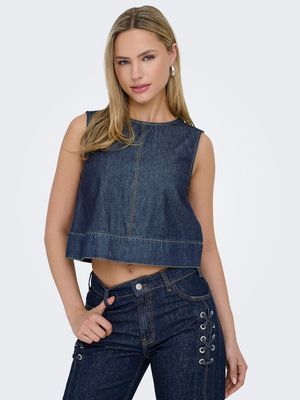 JDYSABRINA ROUNDNECK S/L TOP DNM Dark Blue Denim