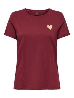 ONLKITA LIFE S/S TOP NOOS Cabernet-GOLD GLITTER HEART
