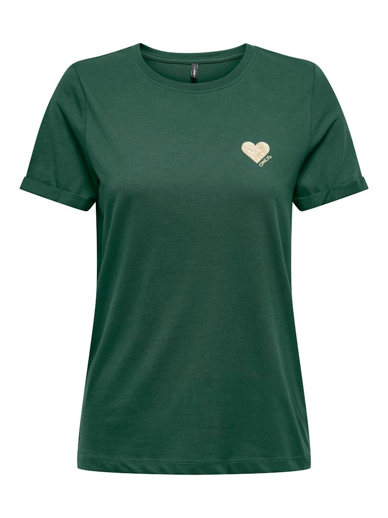 ONLKITA LIFE S/S TOP NOOS Pineneedle-Gold glitter heart