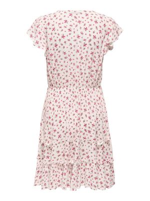 ONLCLAUDETTE LIFE SS MINI DRESS WVN NOOS Cloud Dancer/PINK FLOWER