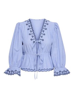 JDYSAVANNAH L/S EMB TIE TOP WVN EXP Cloud Dancer-BLUE