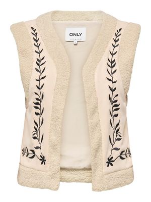 ONLFRIDA FLOWER EMB. WAISTCOAT CS OTW Pumice Stone-BLACK FLOWER EMB