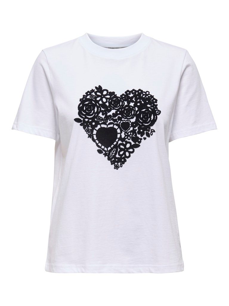ONLNINA HEART S/S TEE JRS White-BLACK FLOCK HEART