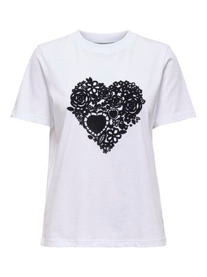 ONLNINA HEART S/S TEE JRS White-BLACK FLOCK HEART