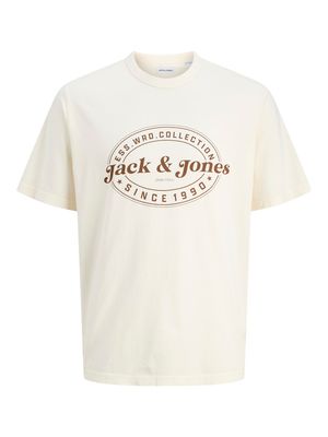 JJEDOVER PRINT TEE SS CREW NECK SN Antique White