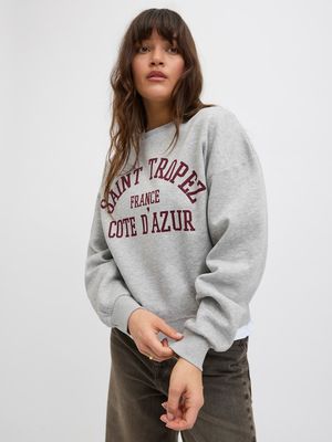 JXMERLE RLX SHORT LS CREW SWT LN Light Grey Melange-SAINT TROPE