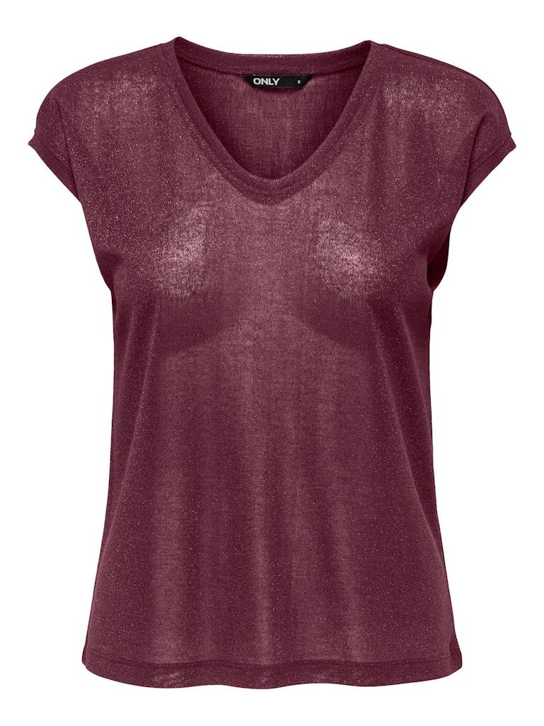 ONLSILVERY S/S V NECK LUREX TOP JRS NOOS Burgundy