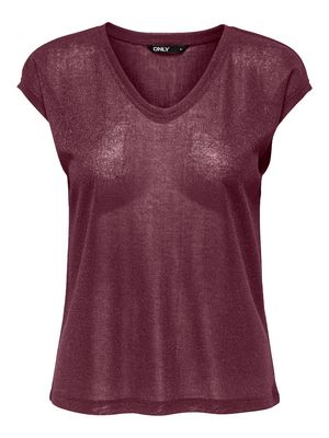 ONLSILVERY S/S V NECK LUREX TOP JRS NOOS Burgundy