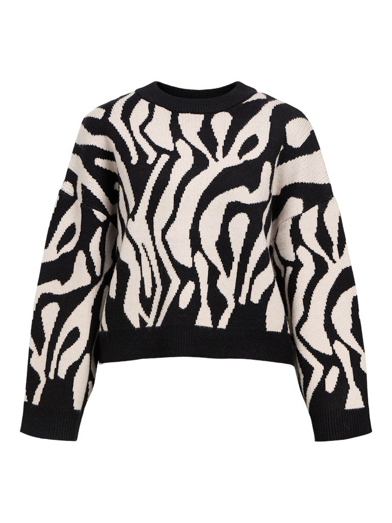 OBJENA L/S LO KNIT PULLOVER E PS 25 Black-White sand