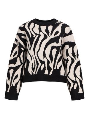 OBJENA L/S LO KNIT PULLOVER E PS 25 Black-White sand
