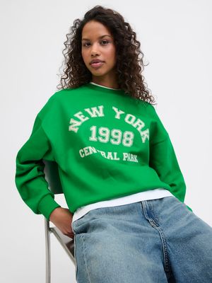 JXMERLE RLX SHORT LS CREW SWT LN Green Bee/NEW YORK