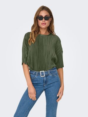 ONLRAVENNA S/S PLISSE TOP NOOS Four Leaf Clover