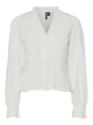 PCDEMMIE LS V-NECK FRILL BLOUSE D2D WVN Bright White