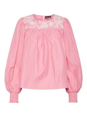 PCSARAH LS TOP WVN Pink Lemonade/Cloud