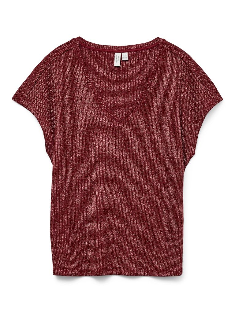 VMFAJA S/S V-NECK TOP JRS BTQ Syrah-GOLD LUREX