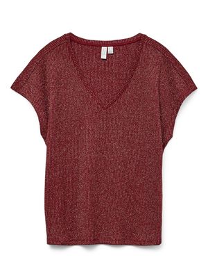 VMFAJA S/S V-NECK TOP JRS BTQ Syrah-GOLD LUREX