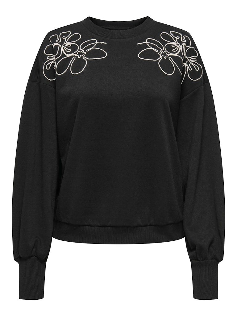 ONLBROOKE L/S O-NECK DETAIL SWT NOOS Black-Ecru draw flower