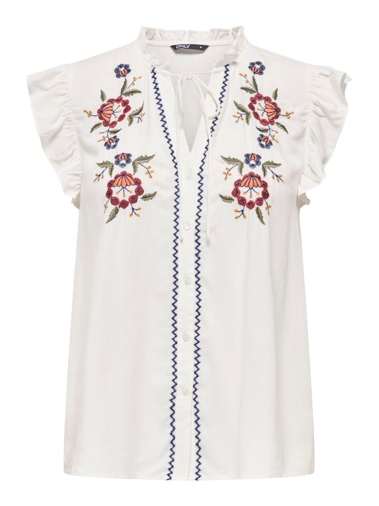 PGRIE LIFE S/L EMB TOP WVN Cloud Dancer/EMBROID