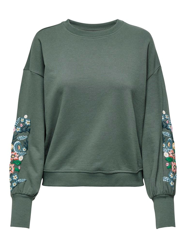 ONLBROOKE L/S O-NECK FLOWER SWT NOOS Balsam Green-Sleeve multi flo