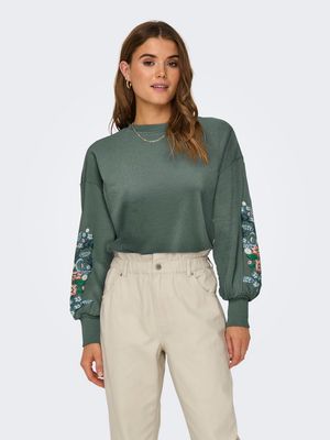 ONLBROOKE L/S O-NECK FLOWER SWT NOOS Balsam Green-Sleeve multi flo