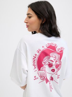 JXMILLOW LOOSE SS TEE JRS Bright White-I WANNA BE A COW