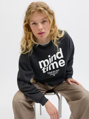 JXMIMI RLX LS PRINT CREW SWT Black-Mind time