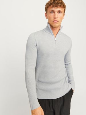 JJEPERFECT KNIT HALF ZIP SN Light Grey Melange