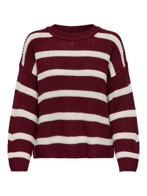 JDYJUSTY L/S STRIPE PULLOVER KNT NOOS Cabernet/EGGNOG