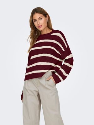 JDYJUSTY L/S STRIPE PULLOVER KNT NOOS Cabernet/EGGNOG
