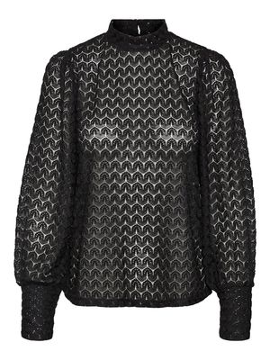 VMBECCA LS HIGH NECK LACE TOP JRS NOOS Black