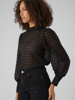 VMBECCA LS HIGH NECK LACE TOP JRS NOOS Black