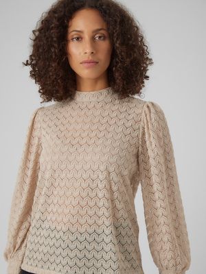 VMBECCA LS HIGH NECK LACE TOP JRS NOOS Pumice Stone