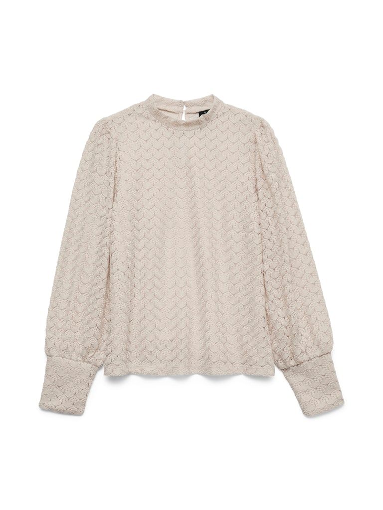 VMBECCA LS HIGH NECK LACE TOP JRS NOOS Pumice Stone