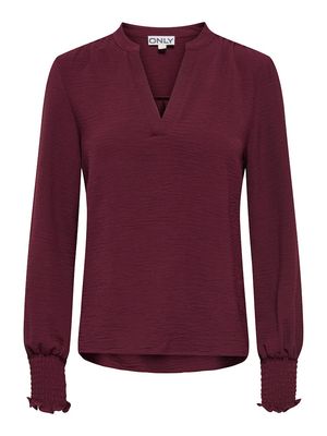 ONLMETTE V-NECK LS SMOCK TOP NOOS WVN Tawny Port