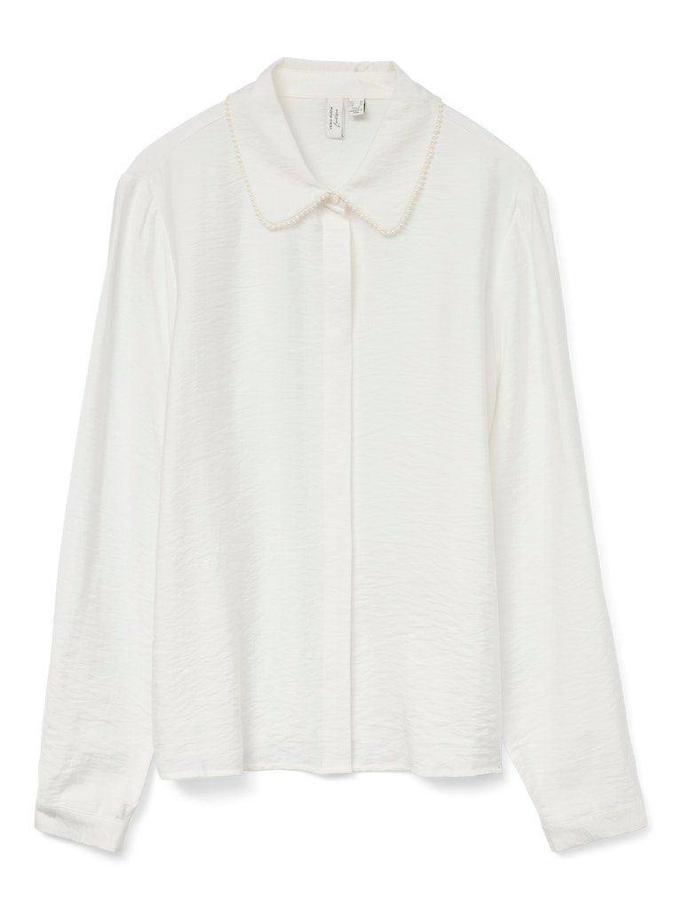 VMFALINA L/S SHIRT WVN BTQ GA Snow White-PEARL NECKLINE