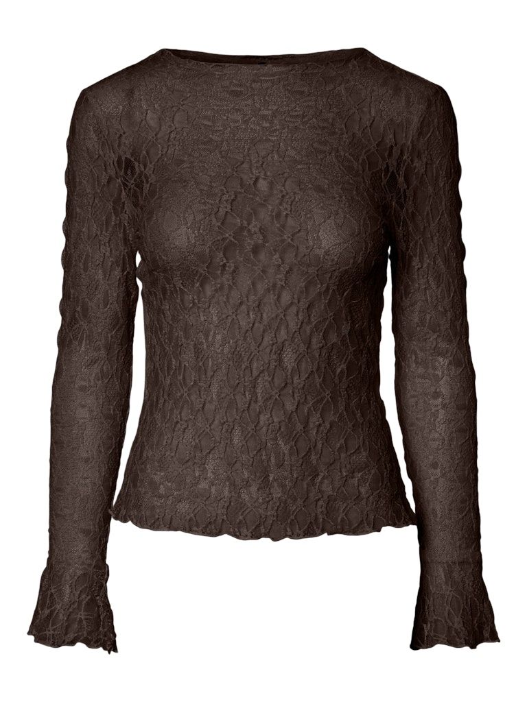PCFLAISE LS LACE TOP JRS D2D Hot Fudge
