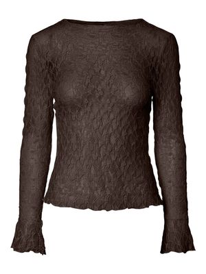 PCFLAISE LS LACE TOP JRS D2D Hot Fudge