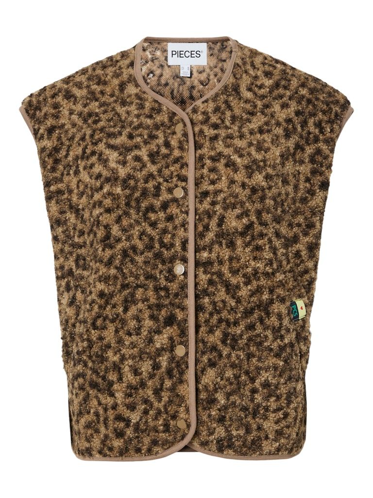 PCKATTY TEDDY VEST BC Tannin/Leopard