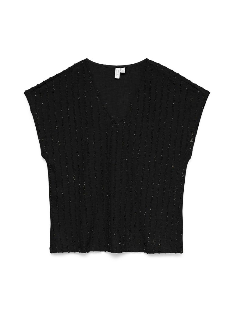 VMGLORIANA S/S V-NECK TOP JRS BTQ Black-GOLD LUREX