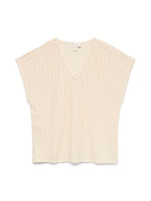 VMGLORIANA S/S V-NECK TOP JRS BTQ Oatmeal-GOLD LUREX