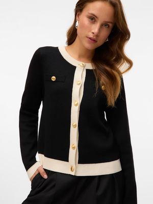 VMOLI LS O-NECK CARDIGAN Black-W. BIRCH